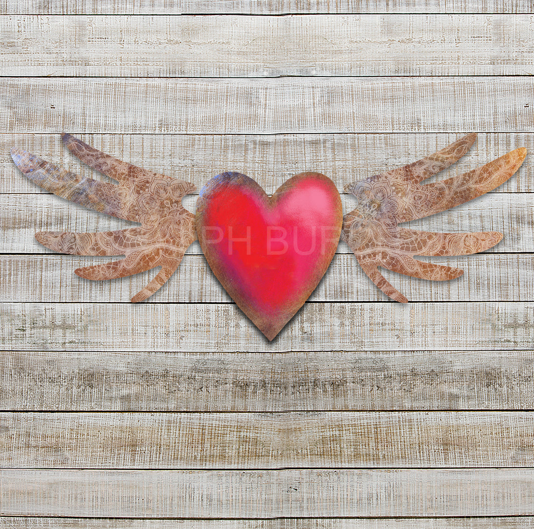 Vintage "Heart & Wings" Dimensional Metal Wall Décor by Ralph Burch