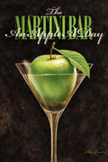 Retro martini bar artwork featuring green apple inside martini glass with vintage cocktail lounge typography by Ralph Burch