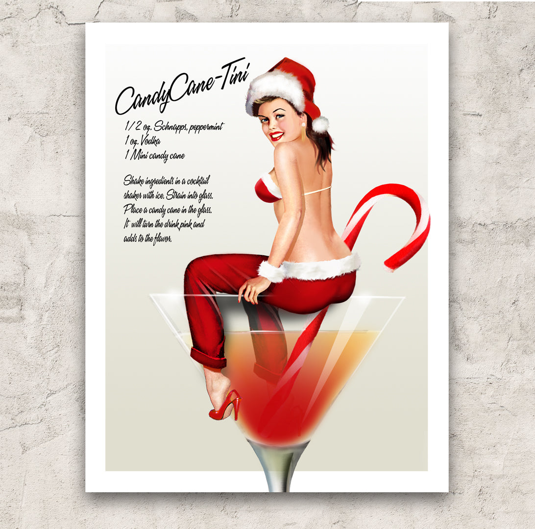 Candy Cane Cocktail Recipe Pin Up Girl Bar Wall Art by Ralph Burch