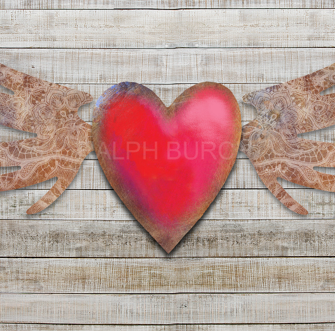 Vintage "Heart & Wings" Dimensional Metal Wall Décor by Ralph Burch