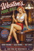 Personalized Vintage Pool Hall Pin-Up Poster | Custom Billiards Tournament Wall Art | Retro Game Room Decor
