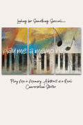 A three-panel abstract wall art set featuring piano keys and musical notes, with overlaid text reading 'pay me a memory' and additional decorative text above and below on a light beige background.