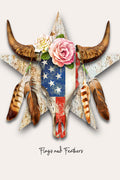 3D Metal Bull Skull Wall Art – American Flag Western Decor - by Ralph Burch