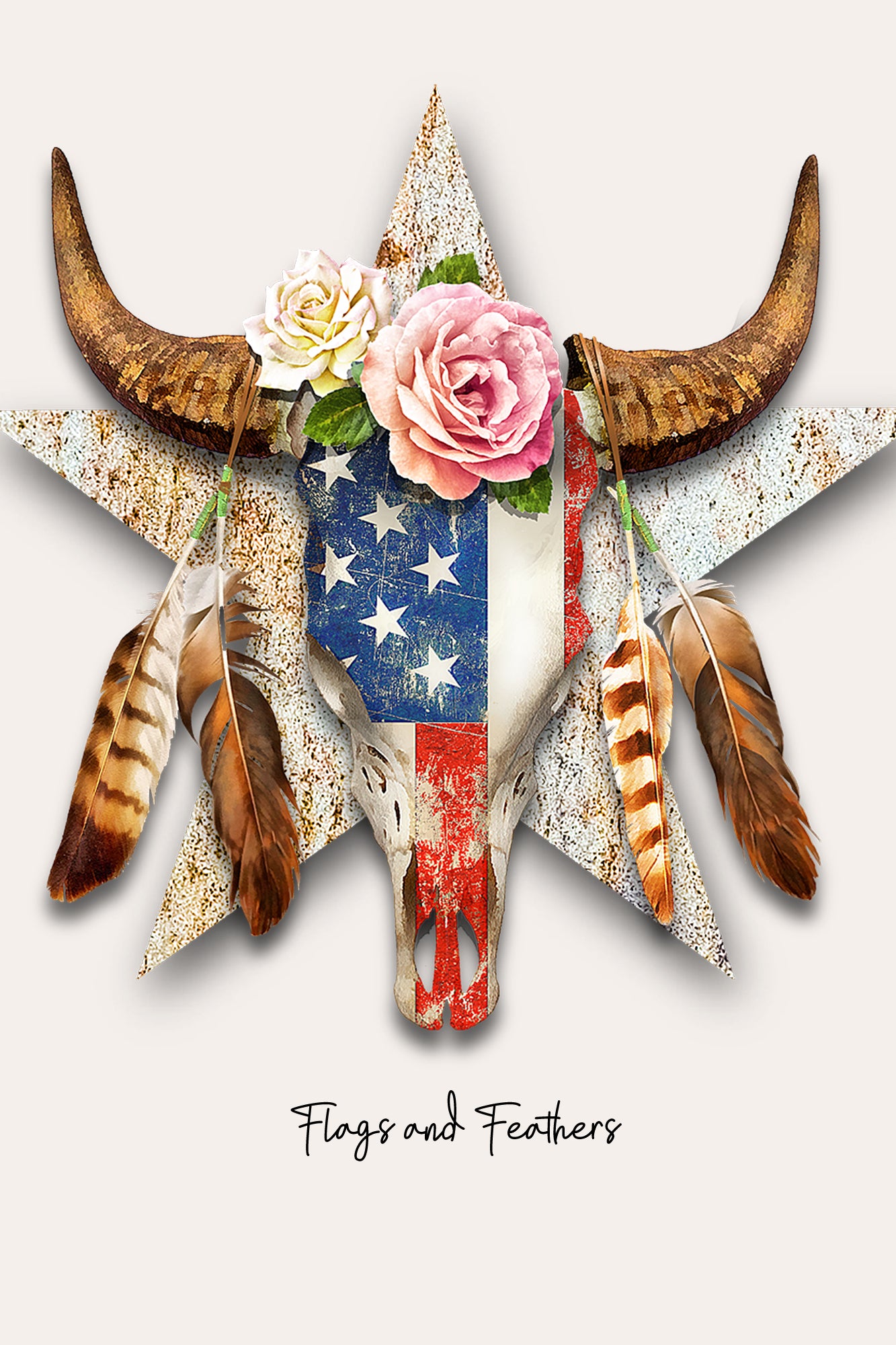 3D Metal Bull Skull Wall Art – American Flag Western Decor - by Ralph Burch
