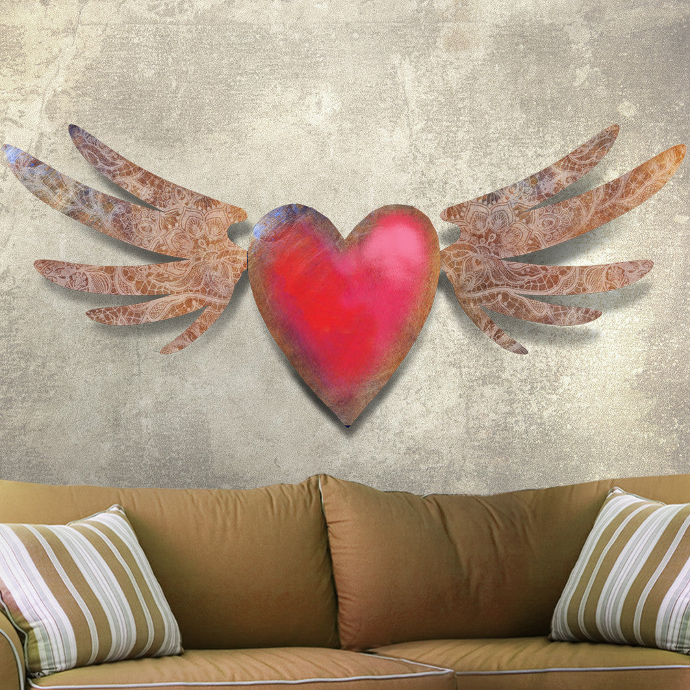Vintage "Heart & Wings" Dimensional Metal Wall Decor by Ralph Burch