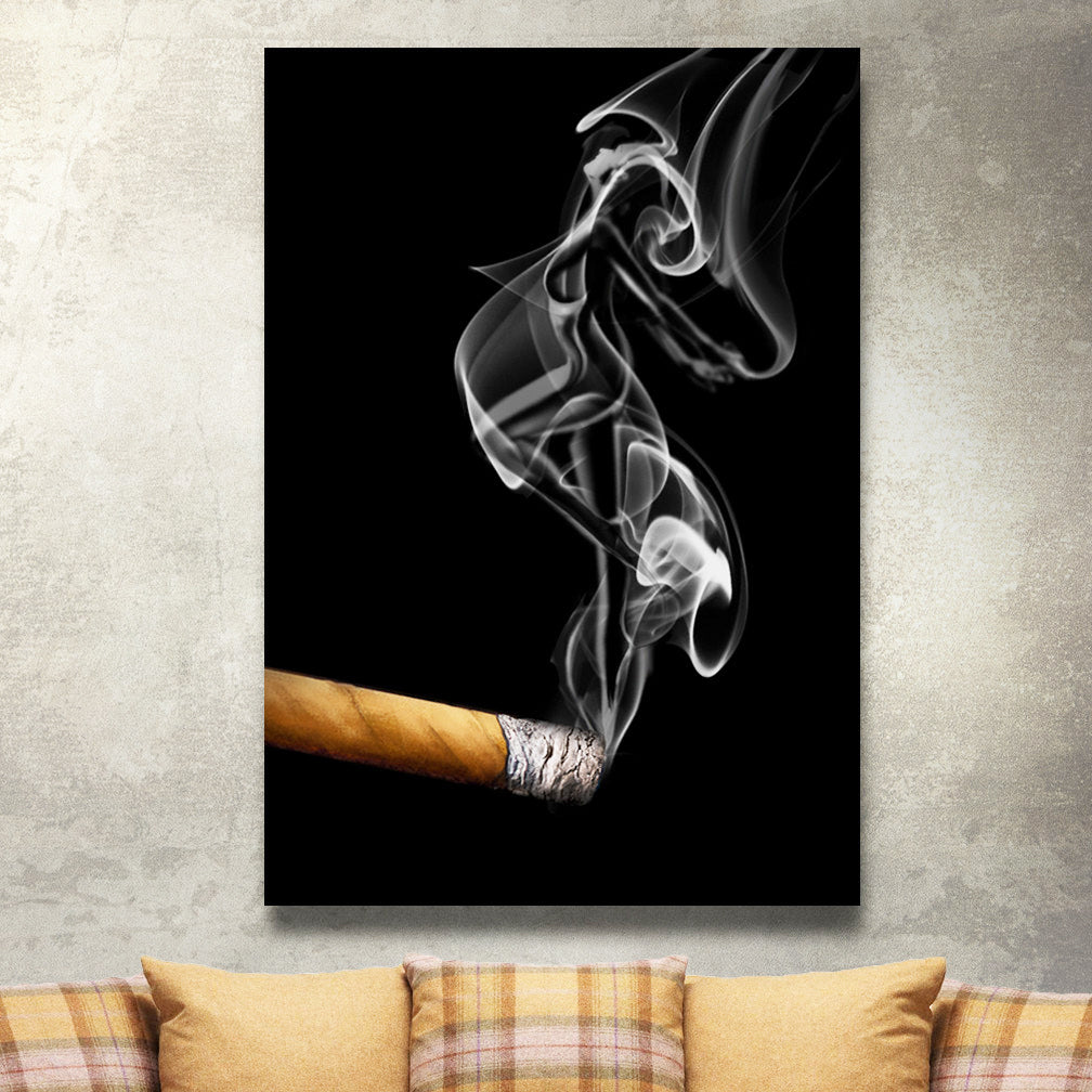 "SMOKE" Pin Up Cigar giclee by Ralph Burch. If you're passionate about cigars, Smoke is painting about a cigar and as it burns, it reveals a woman in the Smoke. This is a Canvas but is also available as a Paper Print.